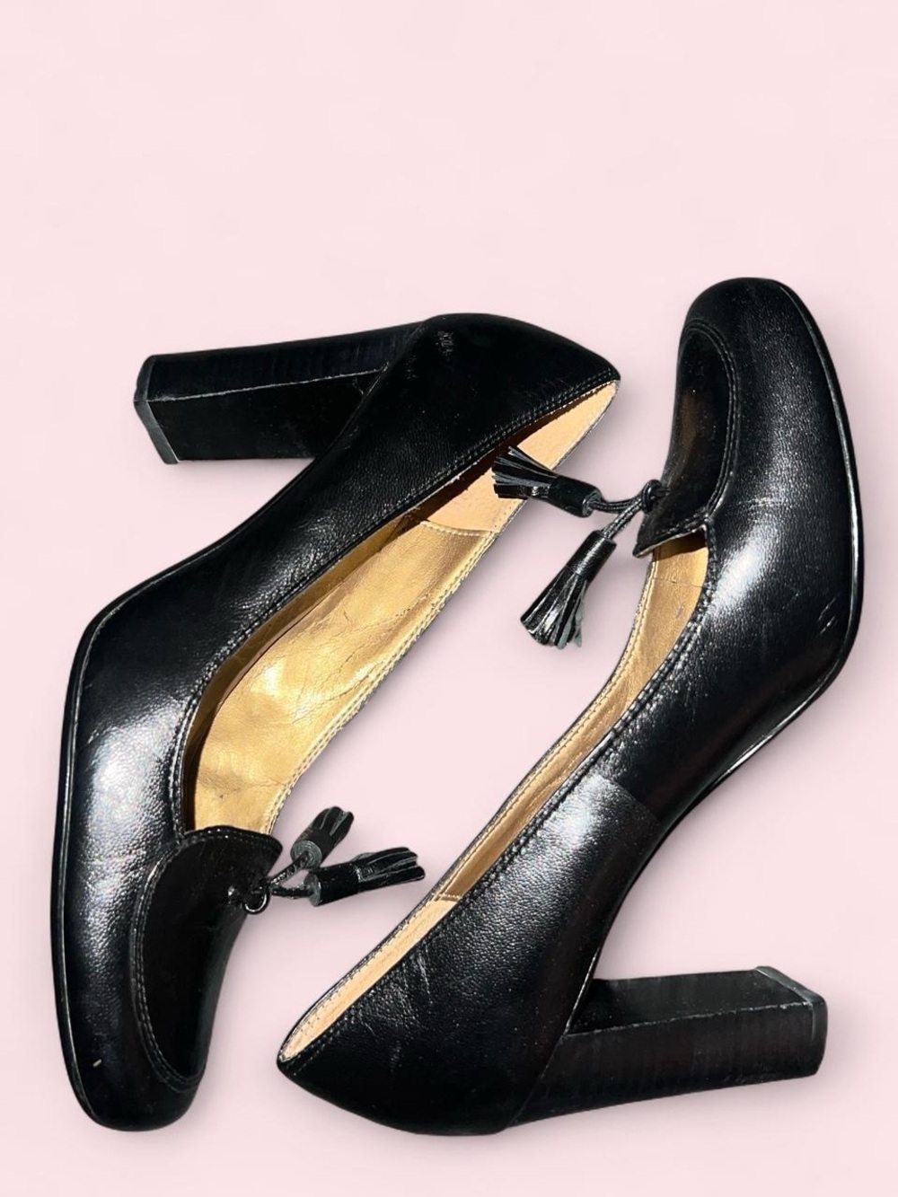 Size 7 Black Tassel Block Heel Pumps - Brand